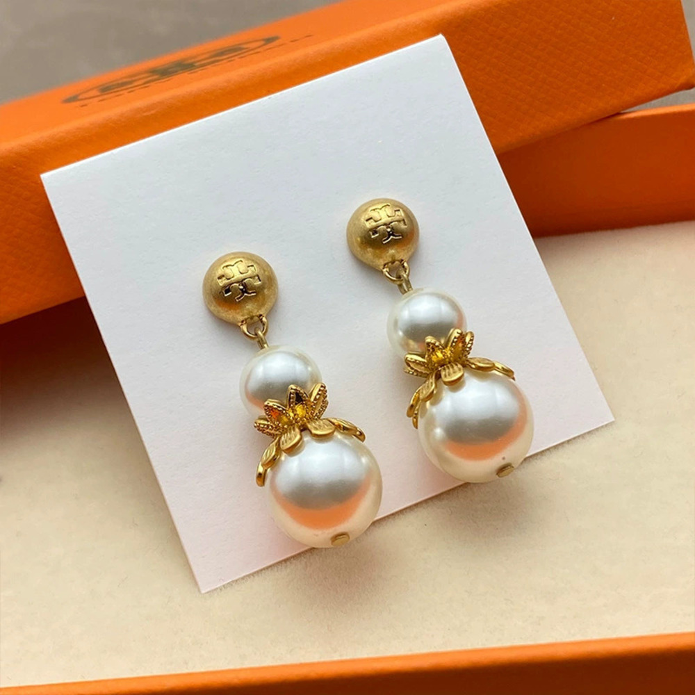 Tory Burch Sleek Double Pearl Metal Earrings